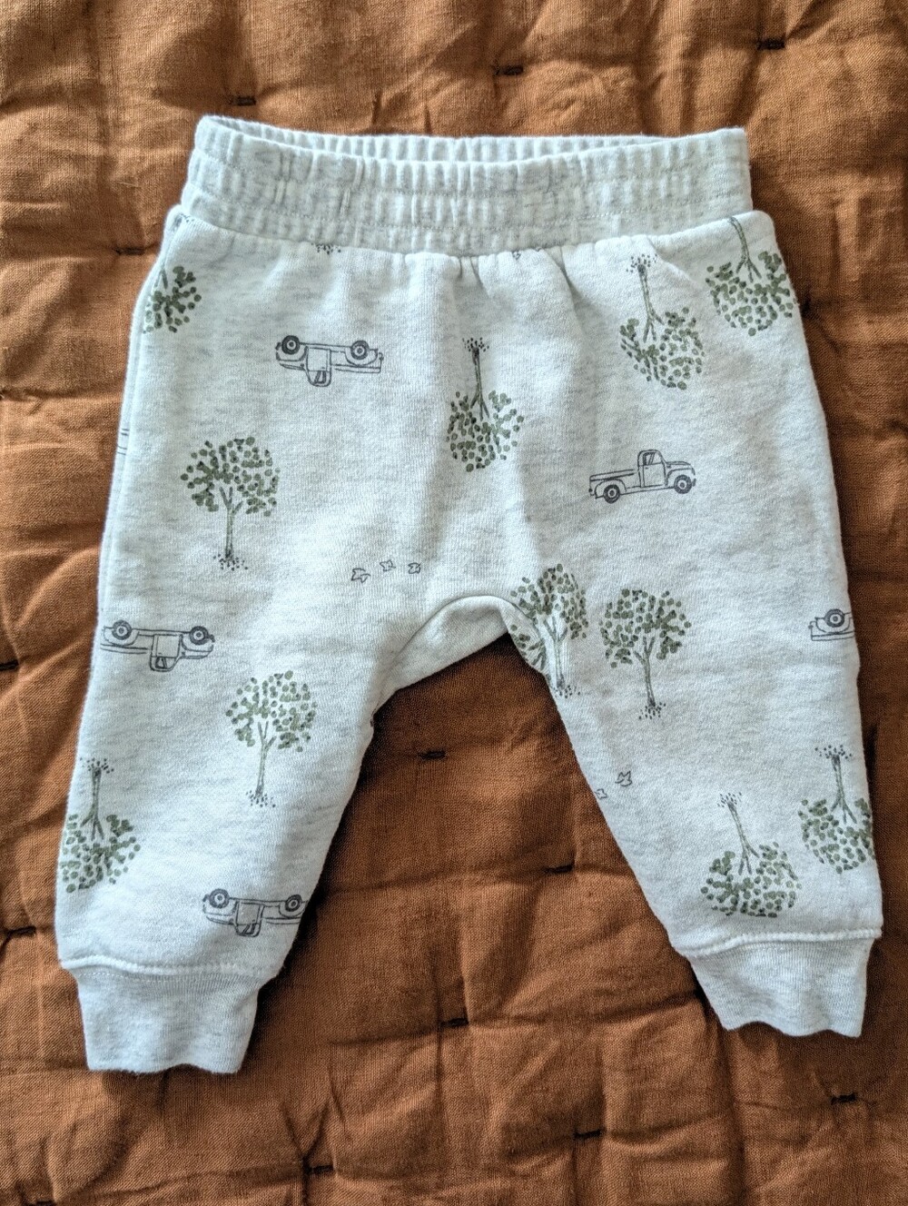 Carter's Light Gray Joggers with Green Tree & Truck Print